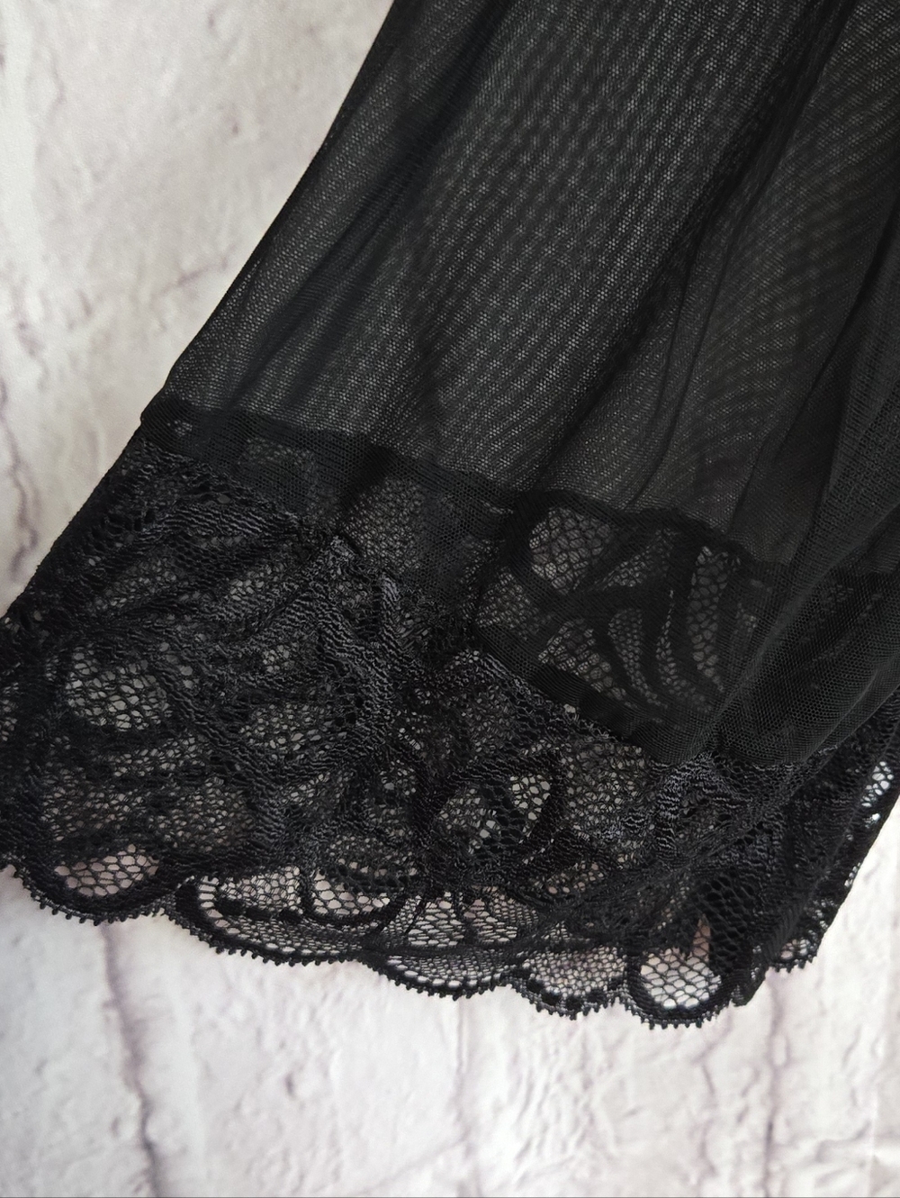 Frederick’s Sheer Lace Robe 2X Black Belted Intimate Open Front Sultry Lingerie - Picture 5 of 7